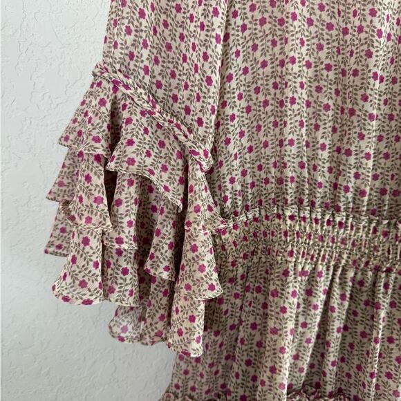 MISA Los Angeles Floral Mini Dress Ruffle Tiered Smocked Waist Size M - Picture 12 of 12